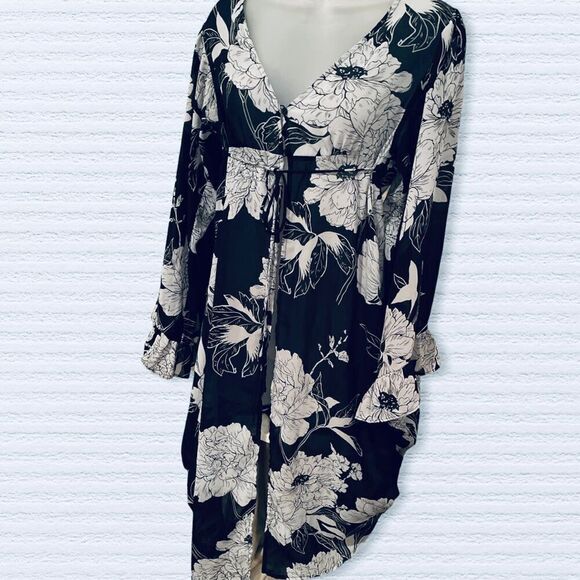 Forever 21 - 3/4 Sleeve Open Front Long Dress- Size S- Black and White - Picture 8 of 12